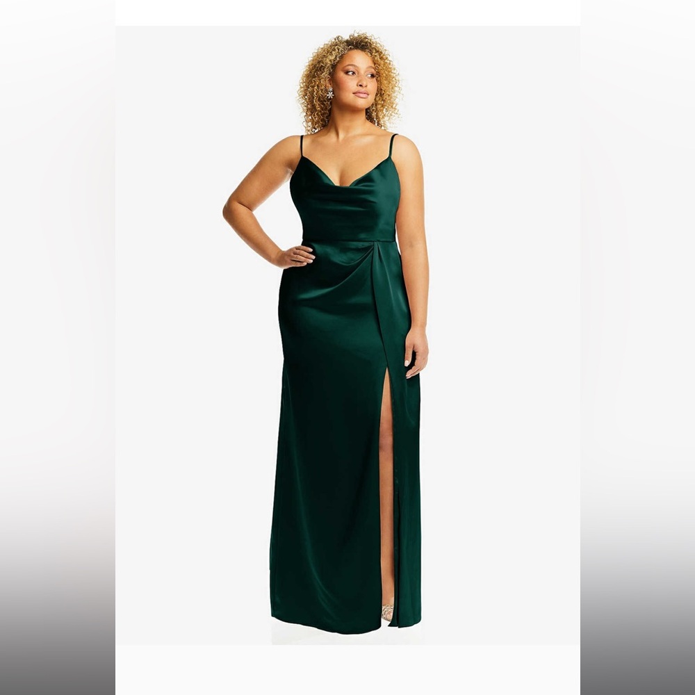 Dessy Elegant Green Satin Dress with cowl neck NWT